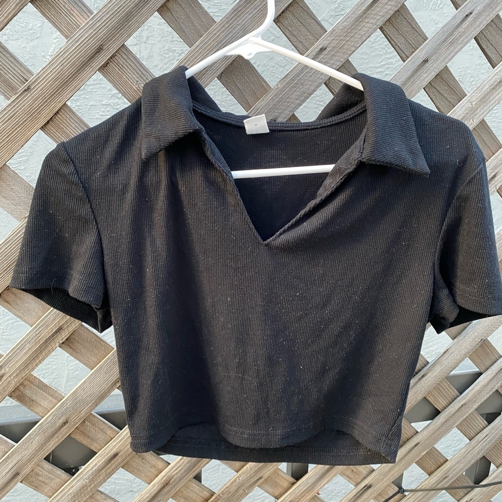 Black Collared Baby Tee Crop Top
